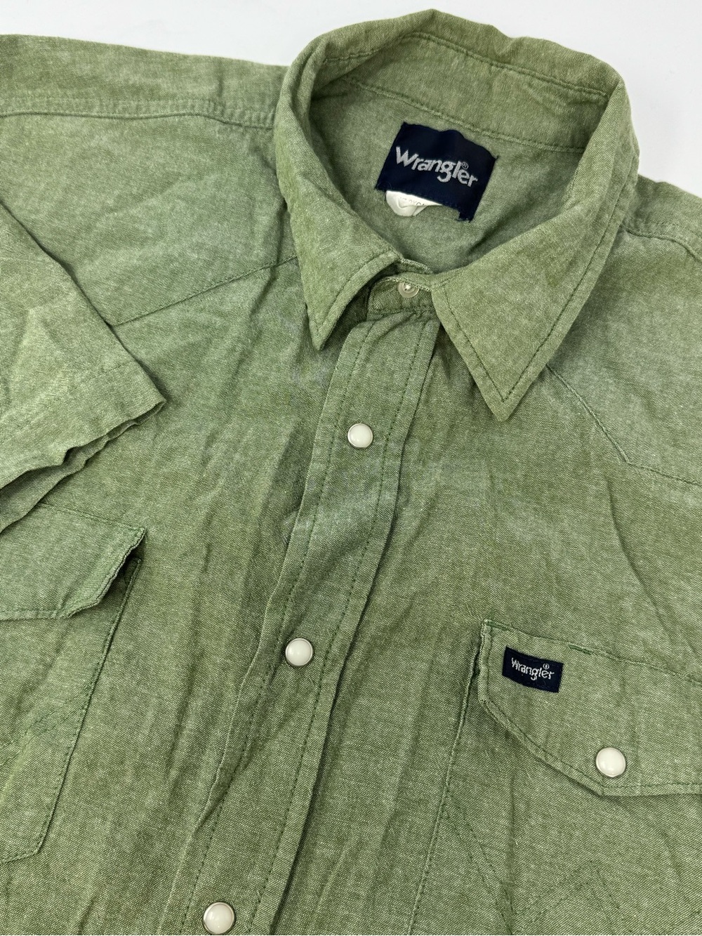 Wrangler Shirt Mens Green Western Pearl Snap Short Sleeve Cowboy H5 READ**
